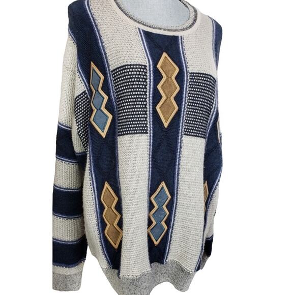Vintage Turnbury Italian Sweater XL Wool Blend Southwestern Suede Patches - Picture 1 of 4